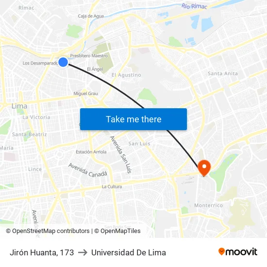 Jirón Huanta, 173 to Universidad De Lima map
