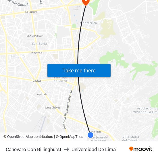 Canevaro Con Billinghurst to Universidad De Lima map