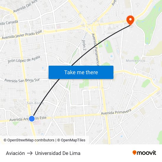 Aviación to Universidad De Lima map