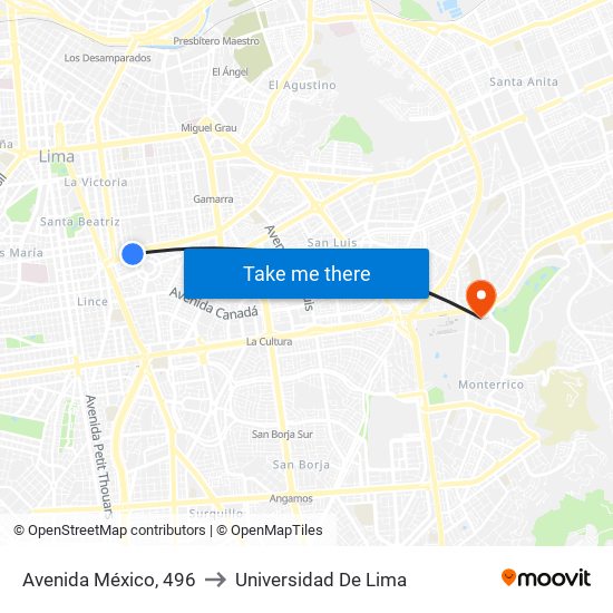 Avenida México, 496 to Universidad De Lima map