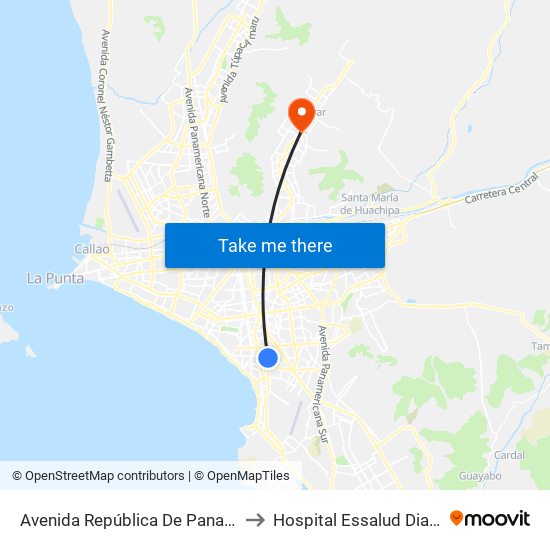Avenida República De Panamá, 5734 to Hospital Essalud Diaz Ufano map