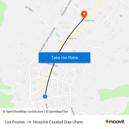 Los Postes to Hospital Essalud Diaz Ufano map