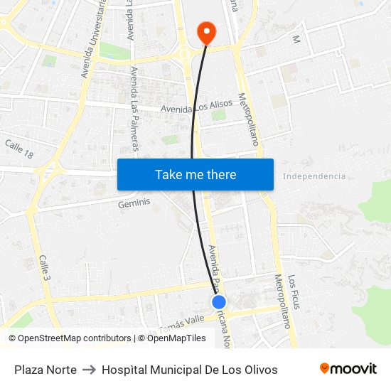 Plaza Norte to Hospìtal Municipal De Los Olivos map