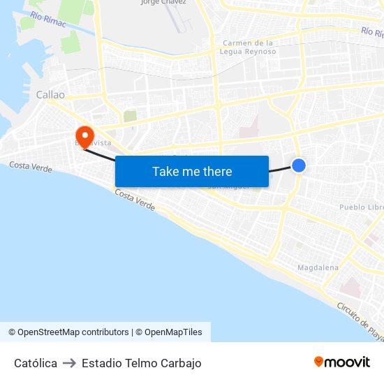 Católica to Estadio Telmo Carbajo map
