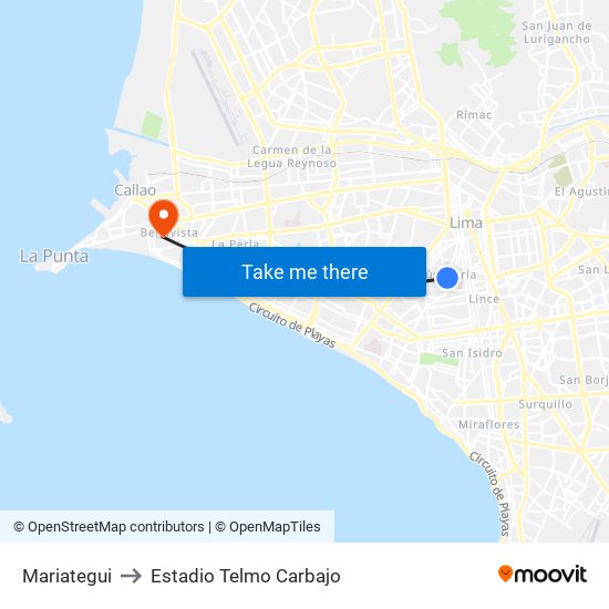 Mariategui to Estadio Telmo Carbajo map