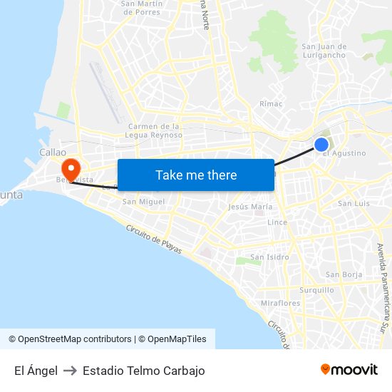 El Ángel to Estadio Telmo Carbajo map