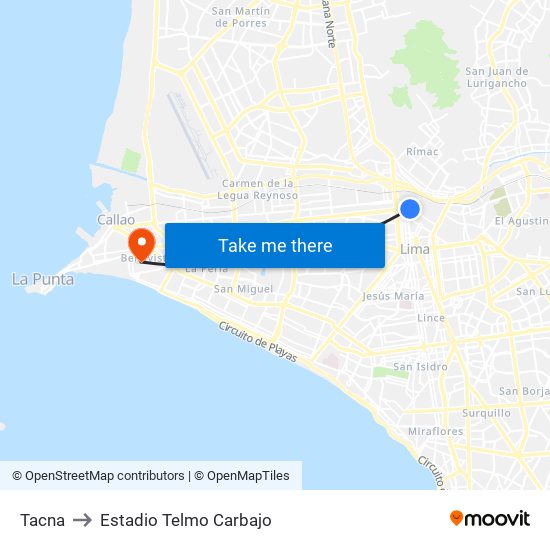 Tacna to Estadio Telmo Carbajo map