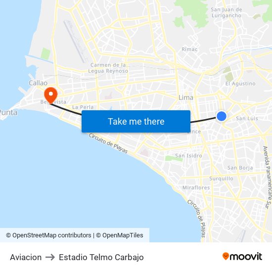 Aviacion to Estadio Telmo Carbajo map