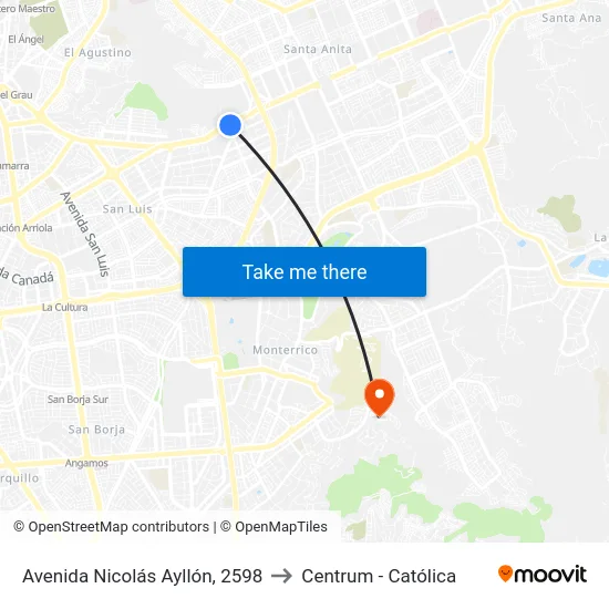 Unión & Carretera Central to Centrum - Católica map