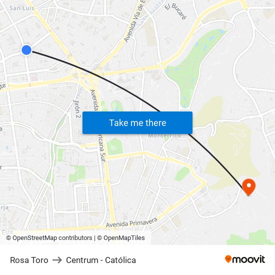 Rosa Toro to Centrum - Católica map