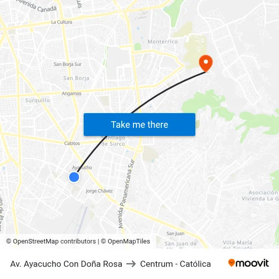 Av. Ayacucho Con Doña Rosa to Centrum - Católica map