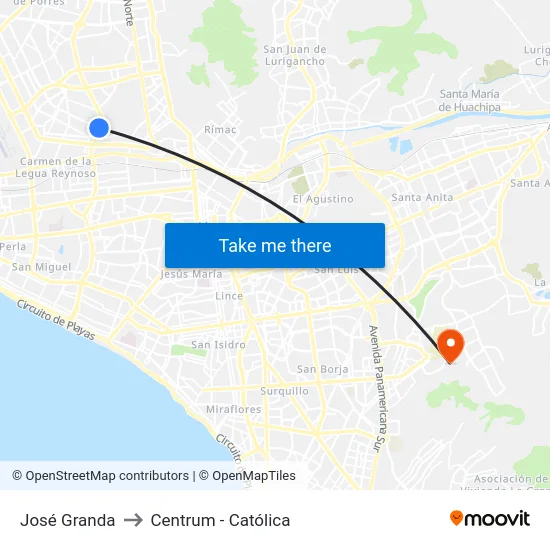 José Granda to Centrum - Católica map
