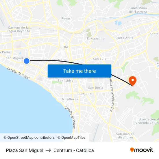 Plaza San Miguel to Centrum - Católica map