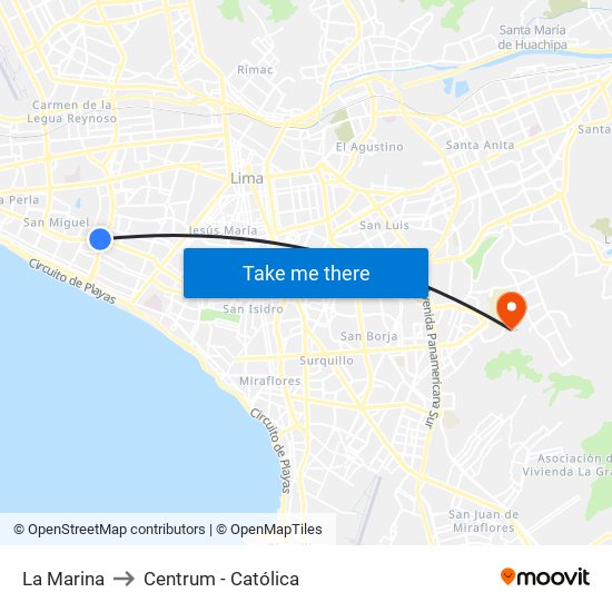 La Marina to Centrum - Católica map