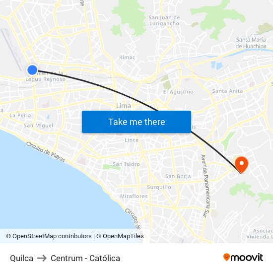 Quilca to Centrum - Católica map