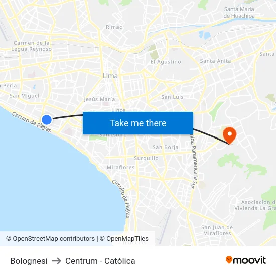 Bolognesi to Centrum - Católica map