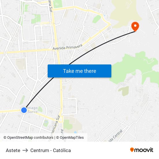 Astete to Centrum - Católica map