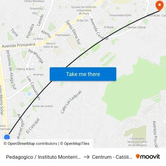 Pedagogico / Instituto Monterrico to Centrum - Católica map