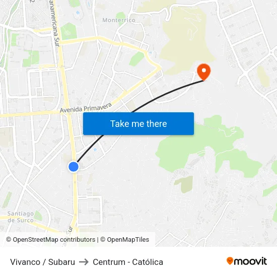 Vivanco / Subaru to Centrum - Católica map