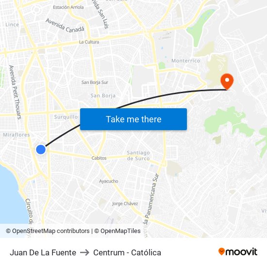 Juan De La Fuente to Centrum - Católica map