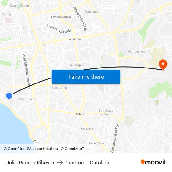 Julio Ramón Ribeyro to Centrum - Católica map