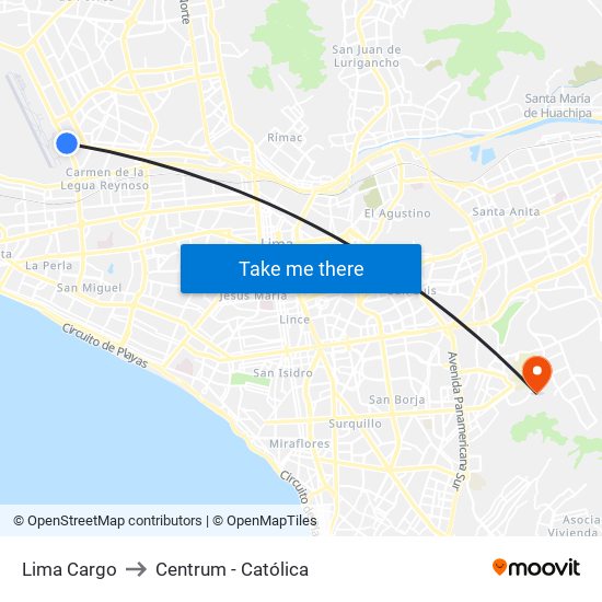 Lima Cargo to Centrum - Católica map