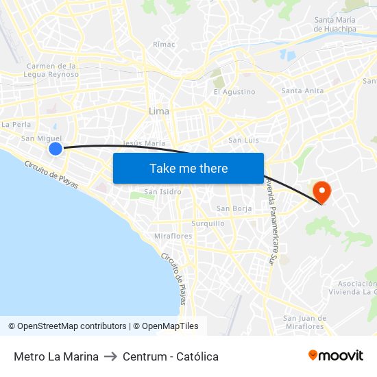 Metro La Marina to Centrum - Católica map