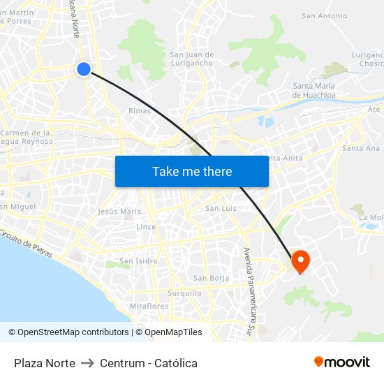 Plaza Norte to Centrum - Católica map