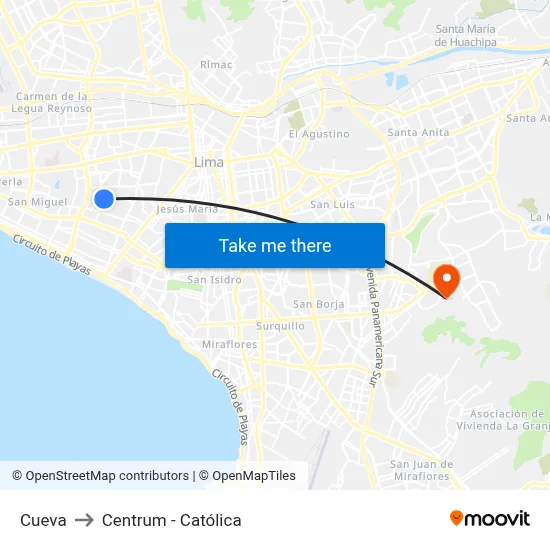 Cueva to Centrum - Católica map