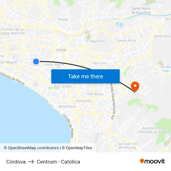 Córdova to Centrum - Católica map