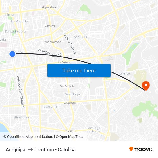 Arequipa to Centrum - Católica map
