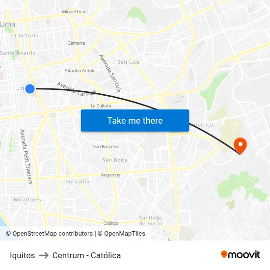 Iquitos to Centrum - Católica map