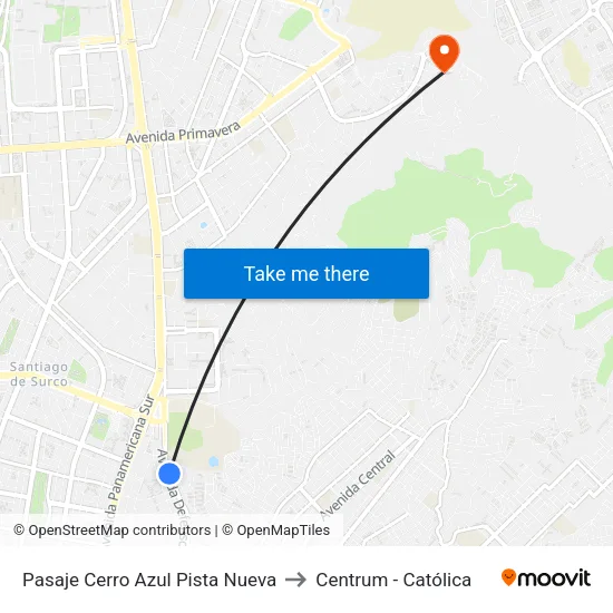 Pasaje Cerro Azul Pista Nueva to Centrum - Católica map