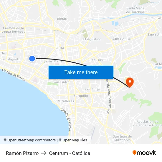 Ramón Pizarro to Centrum - Católica map