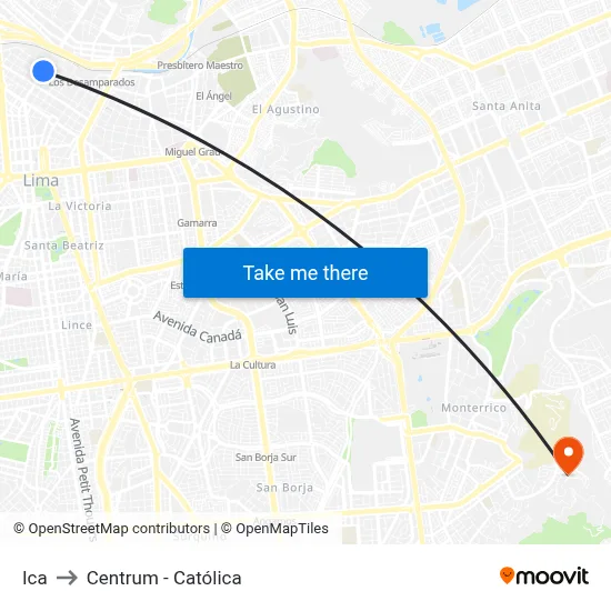 Ica to Centrum - Católica map