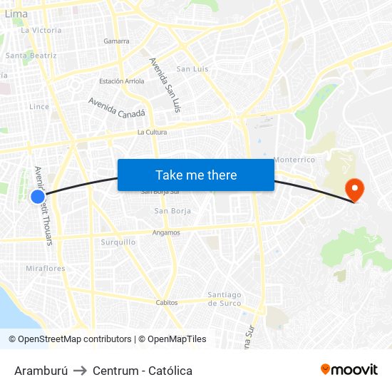 Aramburú to Centrum - Católica map