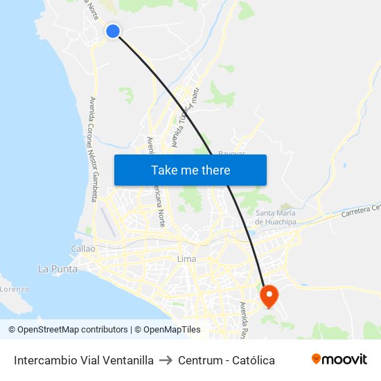 Intercambio Vial Ventanilla to Centrum - Católica map