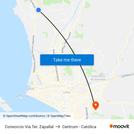Consorcio Vía Ter. Zapallal to Centrum - Católica map