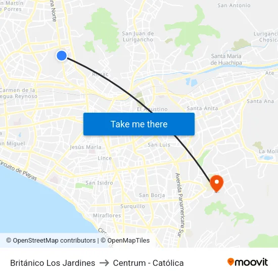 Británico Los Jardines to Centrum - Católica map