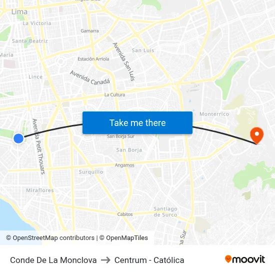 Conde De La Monclova to Centrum - Católica map