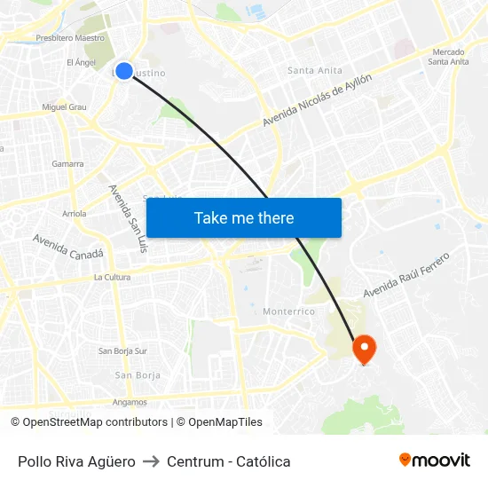 Pollo Riva Agüero to Centrum - Católica map