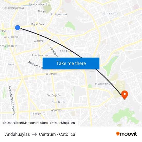 Andahuaylas to Centrum - Católica map