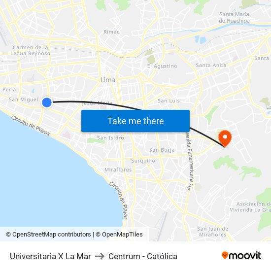 Universitaria X La Mar to Centrum - Católica map
