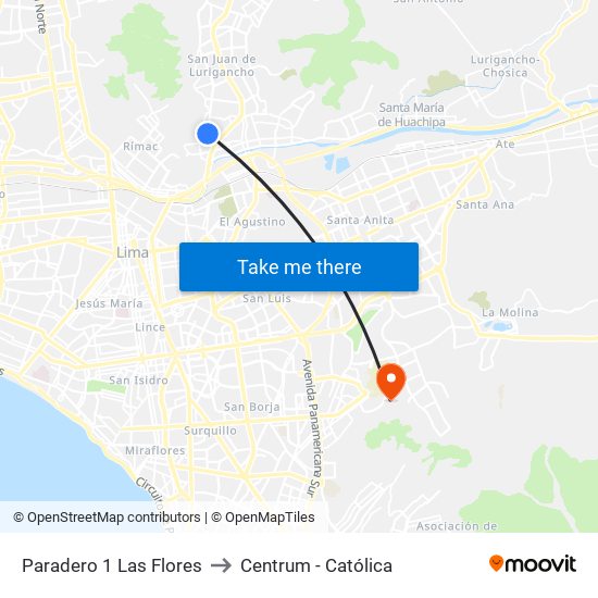 Paradero 1 Las Flores to Centrum - Católica map