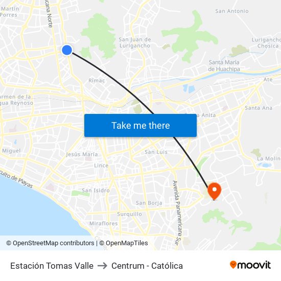 Estación Tomas Valle to Centrum - Católica map