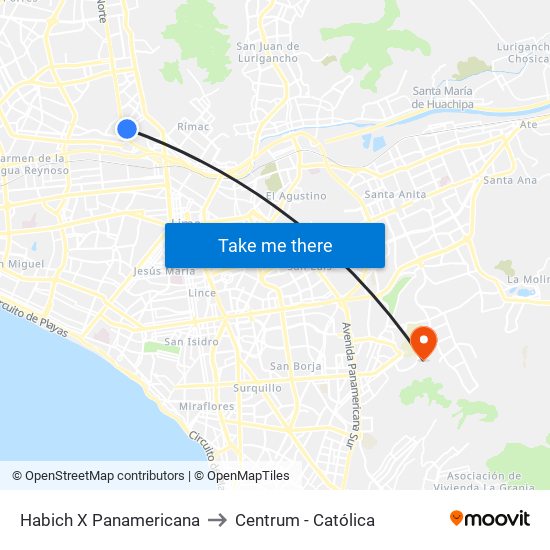 Habich X Panamericana to Centrum - Católica map