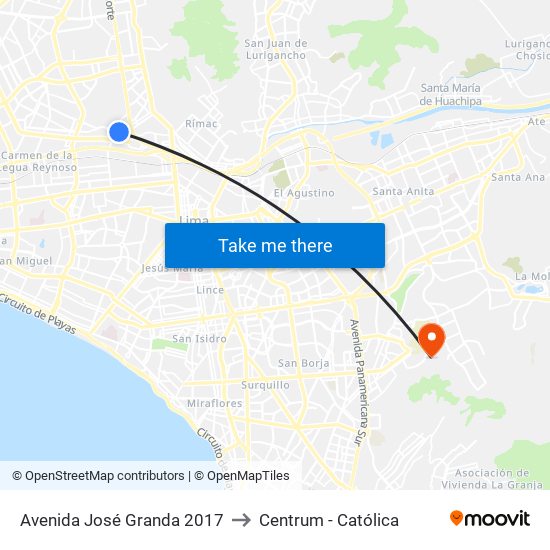 Avenida José Granda 2017 to Centrum - Católica map