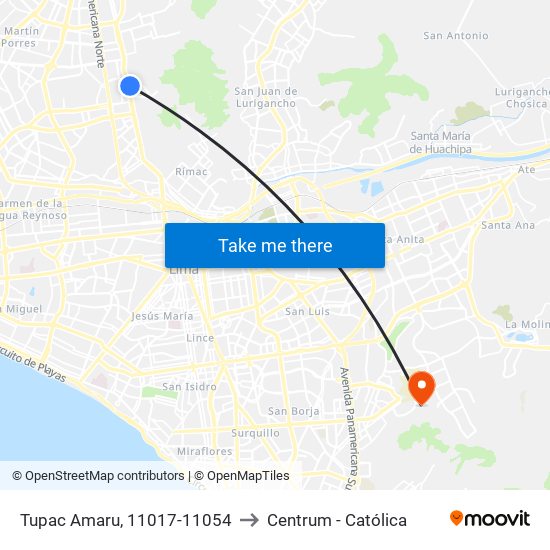 Tupac Amaru, 11017-11054 to Centrum - Católica map