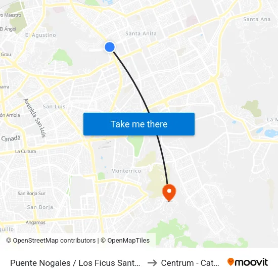 Los Pinos / Los Ficus Santa Anita to Centrum - Católica map