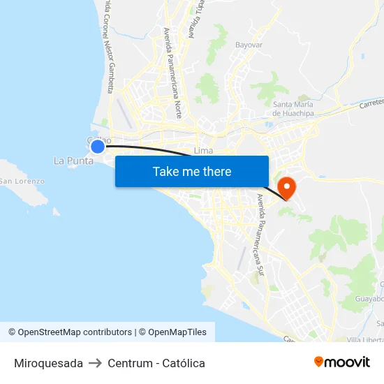 Miroquesada to Centrum - Católica map